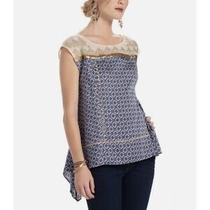 NWOT FLOREAT ANTHROPOLOGIE Top Women XS Mesh Gold Sequin Embroidery Trapeze Hem